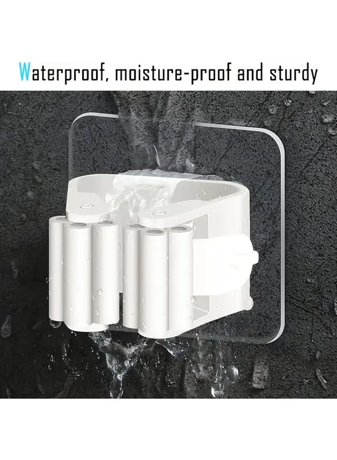 White Heavy Duty Wall Mounted Mop Broom Holder No Drilling Adhesive Space Saving - Image 4